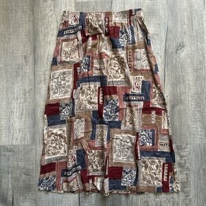 Vintage Multicoloured patchwork print maxi skirt with elastic waistband